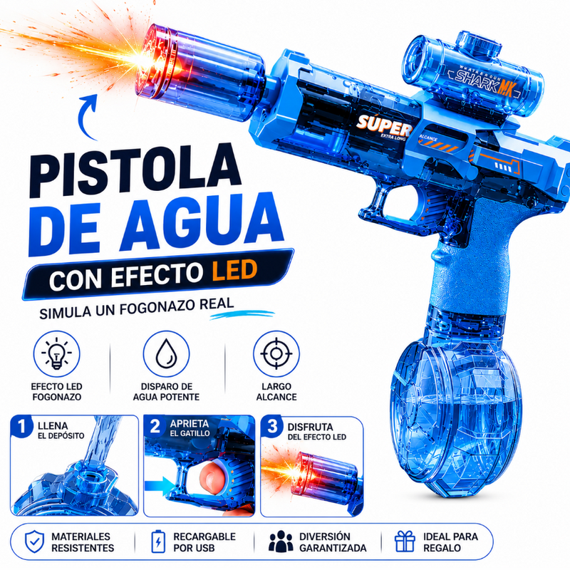 AquaShot™ - Pistola de Agua LED Recargable de Largo Alcance